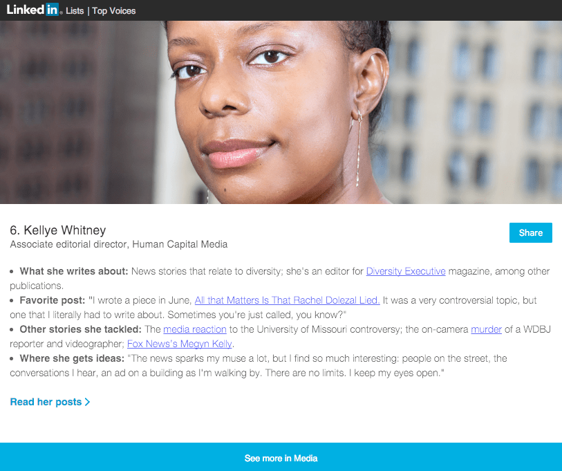 LinkedIn Top Media Voices&nbsp;2015